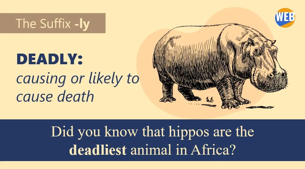 The suffix LY. Did you know that hippos are the deadliest animal in Africa? 